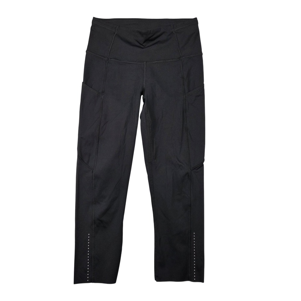 Lululemon Fast and Free Crop II Women Size 4 Black Excellent Nulux Running 19"